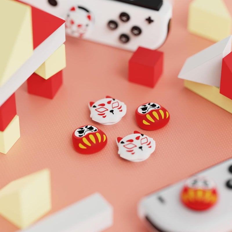 playvital Joystick Caps for Nintendo Switch, Thumbstick Caps for Switch Lite, Analog Cover for OLED Joycon Thumb Grips - Daruma & Kitsune - Image 4